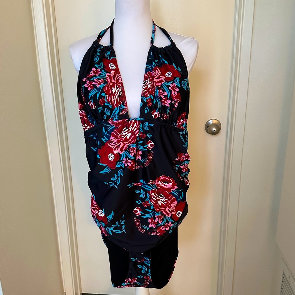 Women's V-neck One Piece Swimsuit | Floral | Size XXL